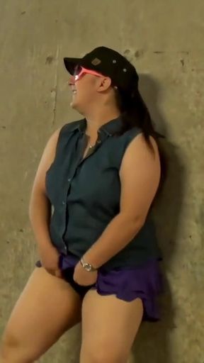Short and thick brunette outdoor pising and public flashing   Clip 1