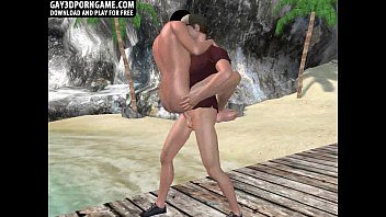 Horny 3D cartoon hunk getting fucked on the beach