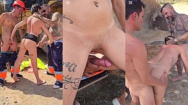 Hard fucking with piss and everything to the inspection girl, she comes asking for papers and we end up giving her cock
