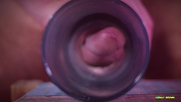 Closeup view from inside my fake pussy while I fuck it slow and passionate until I shoot a big load. Cum inside fleshlight - Camilo Brown