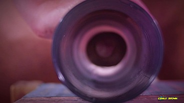 Closeup view from inside my fake pussy while I fuck it slow and passionate until I shoot a big load. Cum inside fleshlight - Camilo Brown