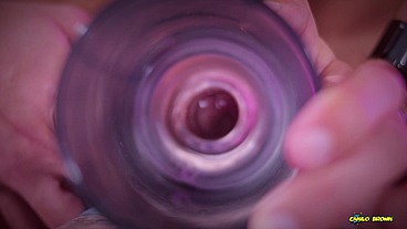 Closeup view from inside my fake pussy while I fuck it slow and passionate until I shoot a big load. Cum inside fleshlight - Camilo Brown