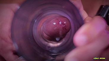 Closeup view from inside my fake pussy while I fuck it slow and passionate until I shoot a big load. Cum inside fleshlight - Camilo Brown