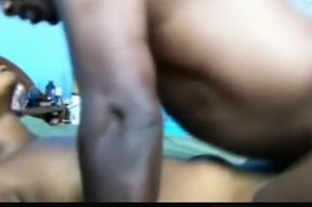 Busty african girl lets her bf suck on her tits and fuck her missionary