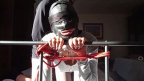 Bound in a bed I roughly fucked my wife holes &mdash;  pussy and ass front view