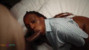 BeastnKitty, the slutty ebony couple, takes a big cock deepthroat style
