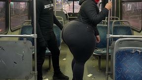 Big Ass Girl in Pink Leggings on the Bus Strips to Pink Thong