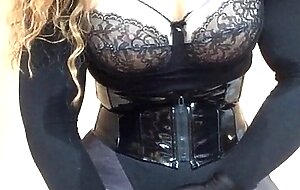 Gabrielle's lovely locks (female mask, trans, crossdress, mask, BBW, wig, corset, high heels)