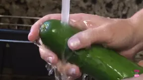 Desperate housewife tries cucumber and carrot in place of big hard cock
