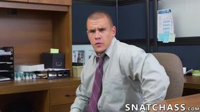 Three gay colleagues are having an anal party at the office