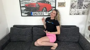 Laughing blonde Czech model loves a hard dick