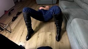 big tits in open denim jacket. deep blowjob, facefucking and loud orgasms