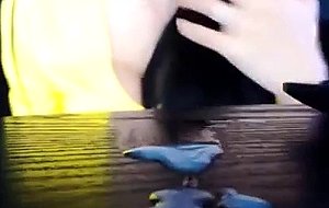 Lm cums on her desk and licks it up