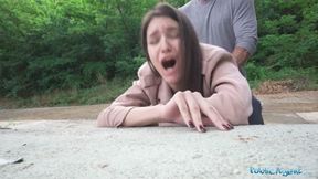 very cute college Teen art student with natural tits studies a big dick outdoors