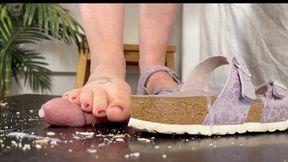 A Birkenstock Mayari Sandal Shoejob and Foodcrush Dream - Tramplegirl Leila in Birkenstock Sandals crushes some food on her slaves cock - Inshoe Cock Trampling, Giantess and POV views - Multiedit - 4k