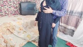 special anal fuck, muslim indian wife wearing black burqa with big ass takes his cock in her ass for hard anal sex while talking dirty in hindi