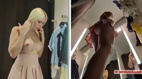 I really want to fuck, will you fuck me in the fitting room? Young blonde shows big tits in the fitting room