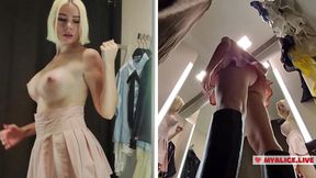 I really want to fuck, will you fuck me in the fitting room? Young blonde shows big tits in the fitting room