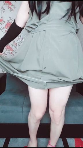 Fabulous in Green: Three Wigs, One Dress, and Smooth Girly Legs!   Clip 3
