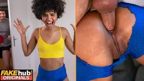 Sex - Sexy young ebony babe gets pranked by her housemate before having anal sex
