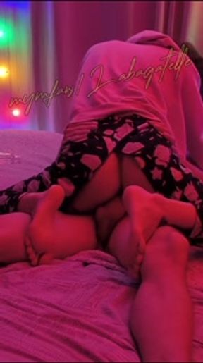 Elle takes his cock with her pants slit