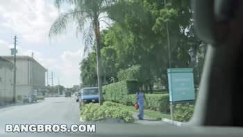 Busbound Ebony Nurse's Big-Ass Bang