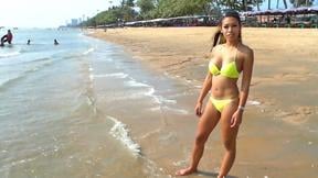 Hot Thai bikini girl taken to a hotel after a pickup on the beach
