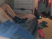 Horny tinder milf pulls up her skirt after coming home from party