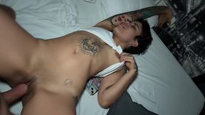 Flat tattooed emo babe POV fuck with huge facial