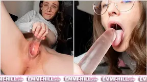 Slim German cutie Emmi Hill gives a steamy close-up ride with her tiny