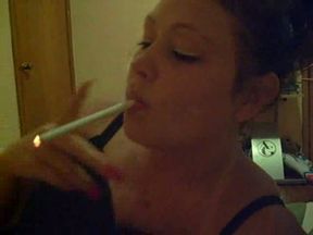 Nasty MILF wife smokes cig while blowing my white cock