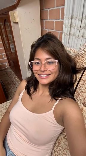 Busty brunette amateur takes BBC and shows off big natural tits
