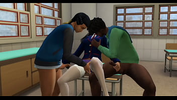 Gabby blowbanged and bukkaked by college professor and students during class.