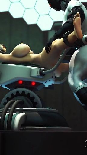 Mad Lab 2075. Sex Android Futa Fucks Hard a Horny Woman in Cuffs