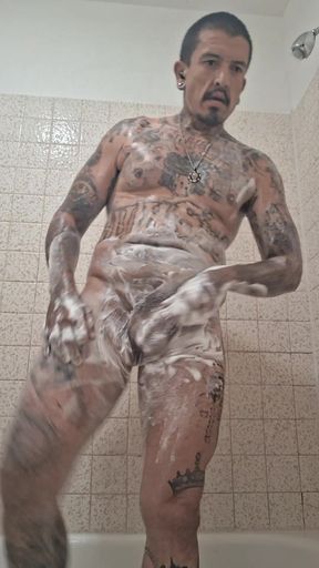 Thugged Out Mexican Jacking off in Showers