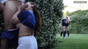 After a heated football match, the players let off some steam by getting