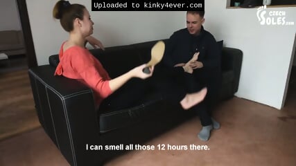 Gorgeous Brunette Gets Her Feet And Soles Worshiped On The Sofa (czech