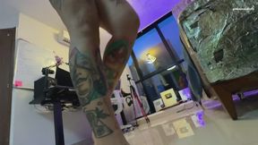 This giantess is having fun while trying to crush you with her dirty feet