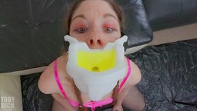 insane yellow piss for alice maze - toilet bowl gag! she s a guzzling anal slut who slurps every drop