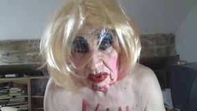 Femboi fag whore Sarah writes on her body, smokes, fingers her hole, and wanks to cumshot