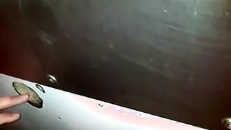 Twink sucks cock at glory hole and swallows cum