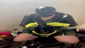 Neon Gloves and Gas Mask