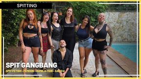 Spit Gangbang: Six Goddesses Spitting on the Submissive's Face in Extreme Humiliation (1080 EN SUB) - Spit Fetish - Femdon - Humiliation - Saliva