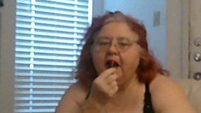 Mature BBW Redhead Nurse Vicki Talks to You as She Makes a Lipstick Applying Video for You!
