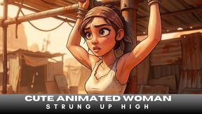 Unbearably cute animated girl is strung up on a metal frame in BDSM Bondage so we can watch her struggle copy