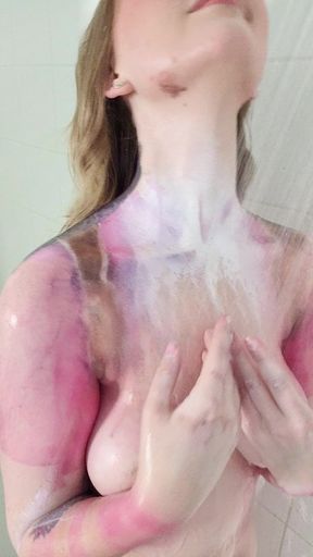 Cosplay Gwen Body Paint Removal & Tit Play