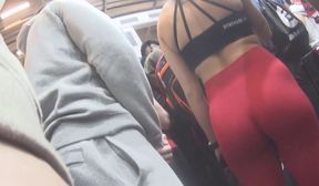 red tight leggings butt