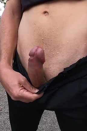 Taking a Quick Look at My Penis It Got Hard and I Cum in Front of Cyclists and Cars