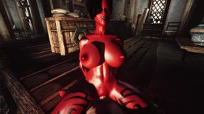 Delightful Curvy Demoness Fucks Huge and Fat Dick by the fireplace