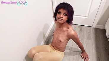 Goth Gymnast Tgirl Plays with Dick after ban from Olympics x Pantyhose try-on & Gymnastics Skills